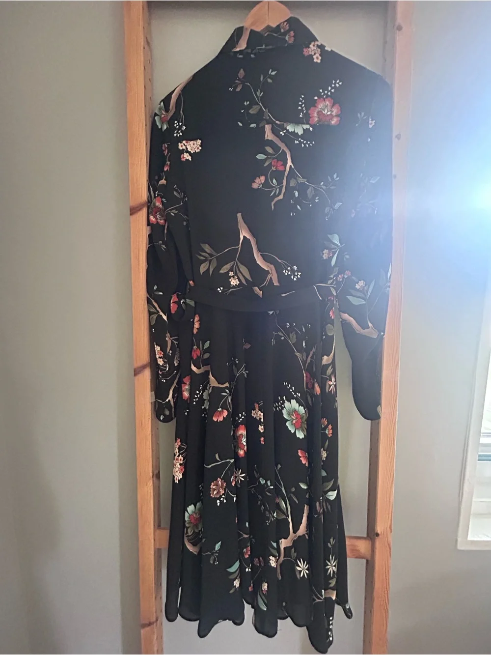 Nanette Lepore Black Floral Long-Sleeve Fit & Flare Midi Dress Size 6 - Picture 8 of 11